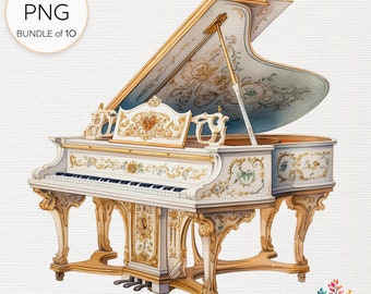Clipart van vintage muziekinstrumenten: handgeschilderde antieke ontwerpen (digitale download)