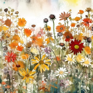 Sonnengeküsste Blumenwiese druckbare Kunst, digitaler Download 8 Bilder Pack, hochauflösende Blumenwiese, kommerzielle Nutzung Clipart