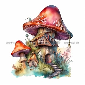 Mushroom House Clipart - Fairy Tale Cottage Set of 8 PNG - Digital Download - Perfect for Invitations, Card Making, Wall Art, and Crafts