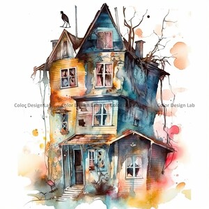 Ghost House Clipart - 8 High-Resolution Ghost House PNG - Digital Download - Perfect for Halloween Invites, Wall Art & Crafts image 7