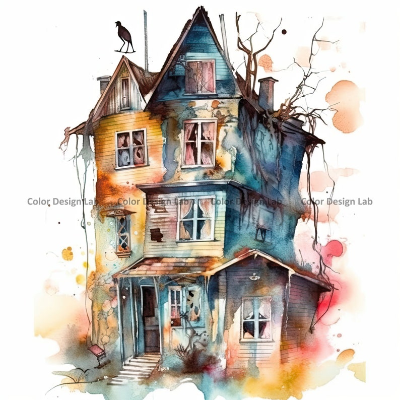 Ghost House Clipart - 8 High-Resolution Ghost House PNG - Digital Download - Perfect for Halloween Invites, Wall Art & Crafts image 7