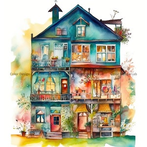 Clipart maison de rêve - lot de 8 maison PNG haute résolution - téléchargement numérique - parfait pour la fabrication de cartes, faire-parts, art mural et travaux manuels