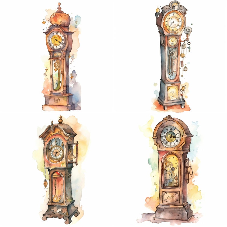 Grandfather Clock Printable Clipart Highresolution PNG Set Etsy