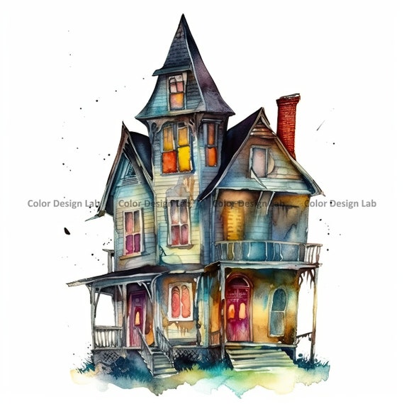 Ghost House Clipart - 8 High-Resolution Ghost House PNG - Digital Download - Perfect for Halloween Invites, Wall Art & Crafts