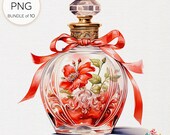 水彩画のヴィンテージ香水瓶、クラシックなフレグランスデザイン