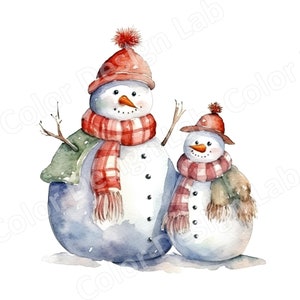 Conjunto de imágenes prediseñadas de muñecos de nieve de Navidad, 8 PNG de alta resolución, descarga digital, uso comercial, perfecto para arte de pared navideño y tarjetas de felicitación