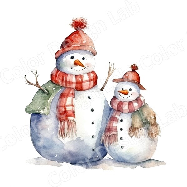 Christmas Snowmen Clipart Set, 8 High-Resolution PNGs, Digital Download, Commercial Use, Perfect for Holiday Wall Art and Greetings Cards
