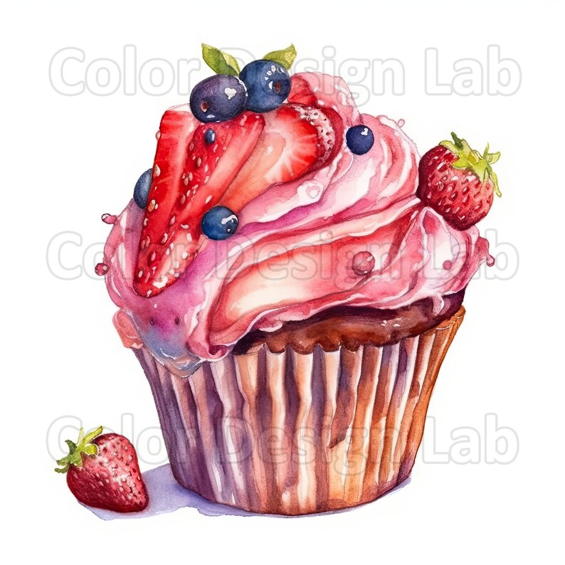 Strawberry Cupcake Printable Clipart 8 Digital Pngs High Etsy