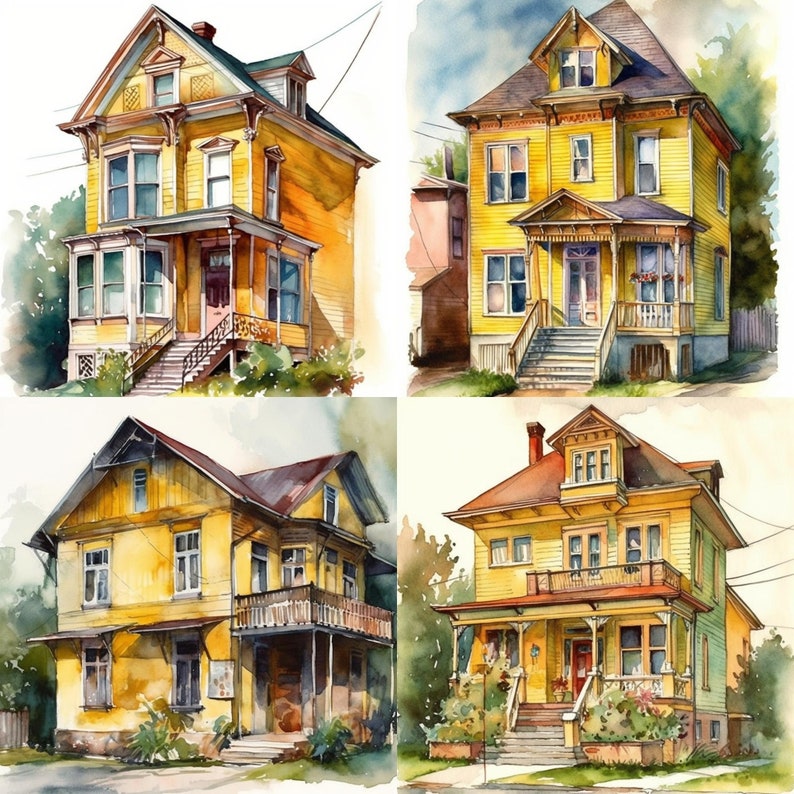 Yellow House Clipart - 8 High-Resolution PNG - Digital Download - Decor, Invites, Invitations, Wall Art, and Crafts image 3