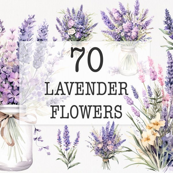 Lavender Watercolor Clipart, Hand-painted Floral Design, Delicate Blossom Artwork, Fragrant Herb Graphics, Relaxing Nature Illustration