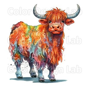 Dessin animé vache Highland Clipart - lot de 8 clipart numérique PNG, téléchargement numérique instantané, usage Commercial autorisé