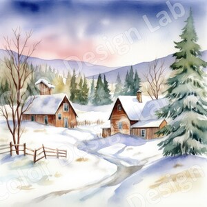 Snowy Winter Wonderland Clipart Download, Ensemble de 4 Images PNG, Art imprimable, Scène d'hiver haute résolution, Téléchargement numérique à usage commercial
