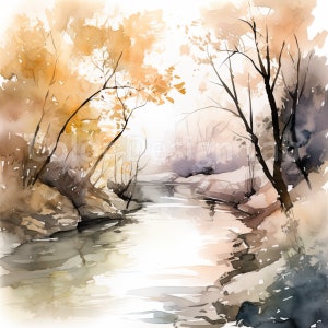 Tranquil River Printable Clipart - 8 Piece PNG Set, Téléchargement numérique instantané, Licence commerciale incluse, Parfait pour les cartes et les invitations