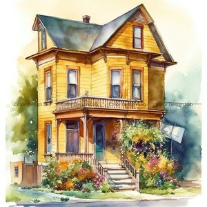 Yellow House Clipart - 8 High-Resolution PNG - Digital Download - Decor, Invites, Invitations, Wall Art, and Crafts image 8