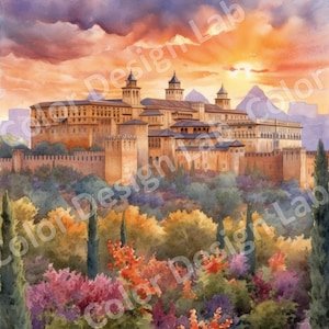 Alhambra Palace, Granada, Spagna ClipArt stampabile, Set di 8 PNG ad alta risoluzione, Download digitale, Uso commerciale, Wall Art Decor
