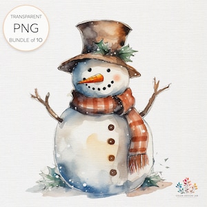 Clipart de bonhomme de neige de Noël vintage nostalgique - breloque classique des fêtes PNG - illustrations festives de bonhomme de neige rétro pour travaux manuels et décoration saisonniers