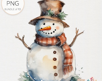 Nostalgic Vintage Christmas Snowman Clipart - Classic Holiday Charm PNG - Festive Retro Snowman Illustrations for Seasonal Crafts and Decor