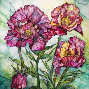 Clipart imprimable de pivoines en vitrail - lot de 8 PNG floral, téléchargement numérique, haute résolution, utilisation commerciale autorisée