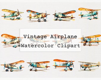 Vintage vliegtuig clipart 36 hoge kwaliteit transparante vintage vliegtuig aquarel png digitale downloadbestanden commerciële licentie vliegtuig png
