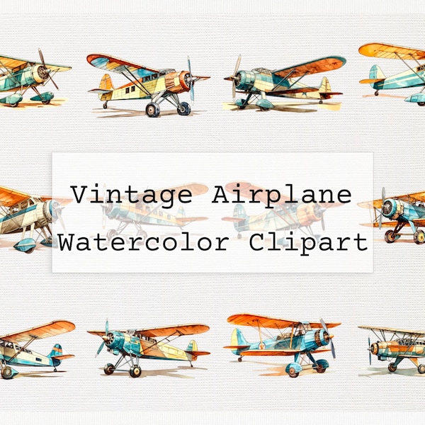 Vintage Airplane Clipart 36 High Quality Transparent Vintage Airplane Watercolor Png Digital Download Files Commercial License Airplane PNG