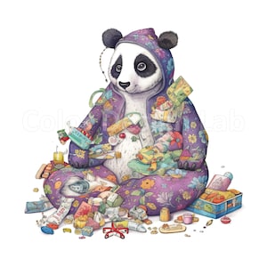 Panda im Pyjama bei einer Pyjama-Party, Panda-Set mit 8 druckbaren Kunst PNG, hochauflösender digitaler Download, kommerzielle Lizenz, Verwendung