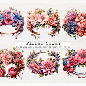 Floral Crown Clipart Pacote De 36 Qualidade Transparente Aquarela Floral Crown Png Arquivos De Download Digital Licença Comercial Download Png