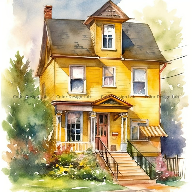 Yellow House Clipart - 8 High-Resolution PNG - Digital Download - Decor, Invites, Invitations, Wall Art, and Crafts image 6