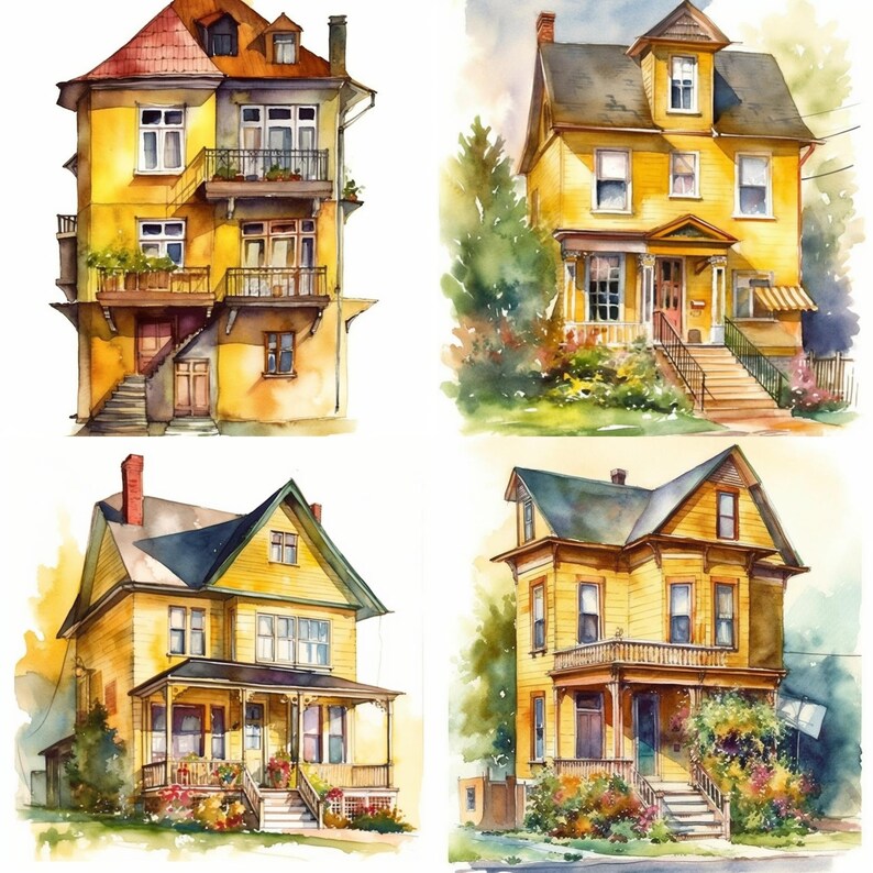 Yellow House Clipart - 8 High-Resolution PNG - Digital Download - Decor, Invites, Invitations, Wall Art, and Crafts image 2
