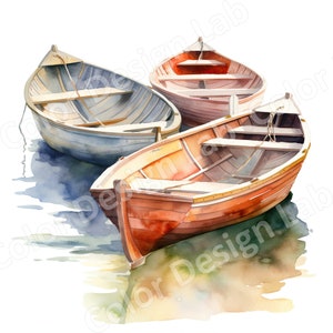 Descarga digital de botes de remos de madera clásicos, conjunto de 8 imágenes de botes de remos de alta resolución, arte de botes de madera imprimibles, licencia comercial