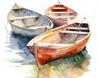 Classic Wooden Rowboats Digital Download, Set of 8 High-Resolution Rowboat Images, Printable Wooden Boat Art, Commercial License