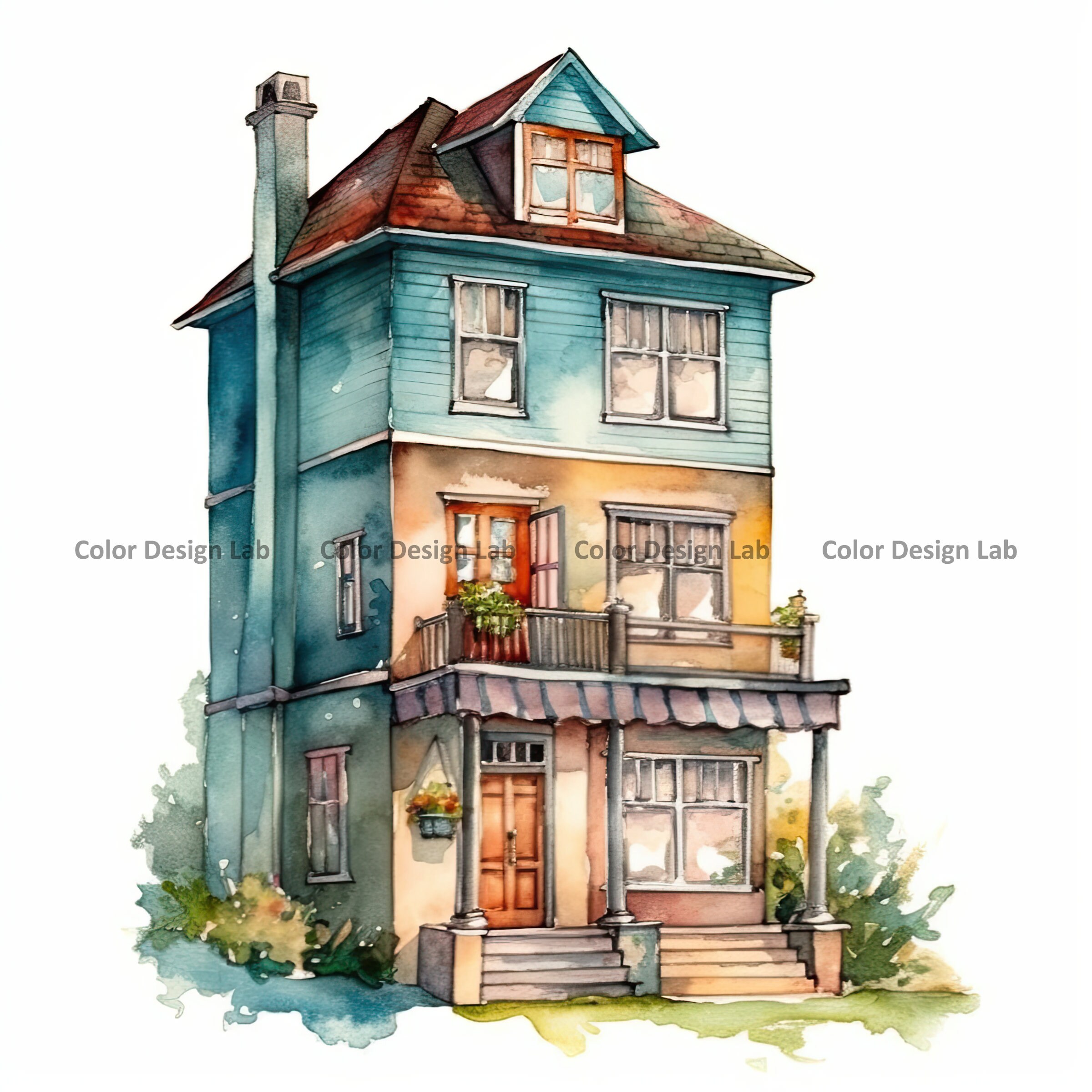 Cute House Clipart - 8 PNG Watercolor Houses Set - Digital Download ...