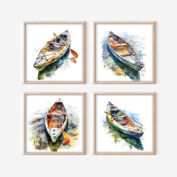 Kayak Art Downloadable Clipart, Set of 4 High-Resolution PNG Images, Kayak Digital Download, Water Sports Wall Art, Commercial Use