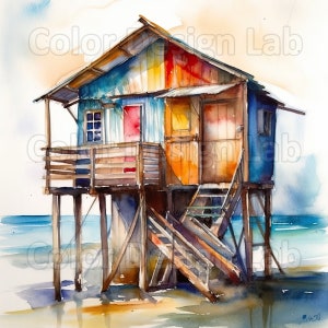 Strand Hut Sommer druckbare Clipart - hochwertige PNG, 8er Set digitaler Download Kunst, kommerzielle Nutzung perfekt für Karten