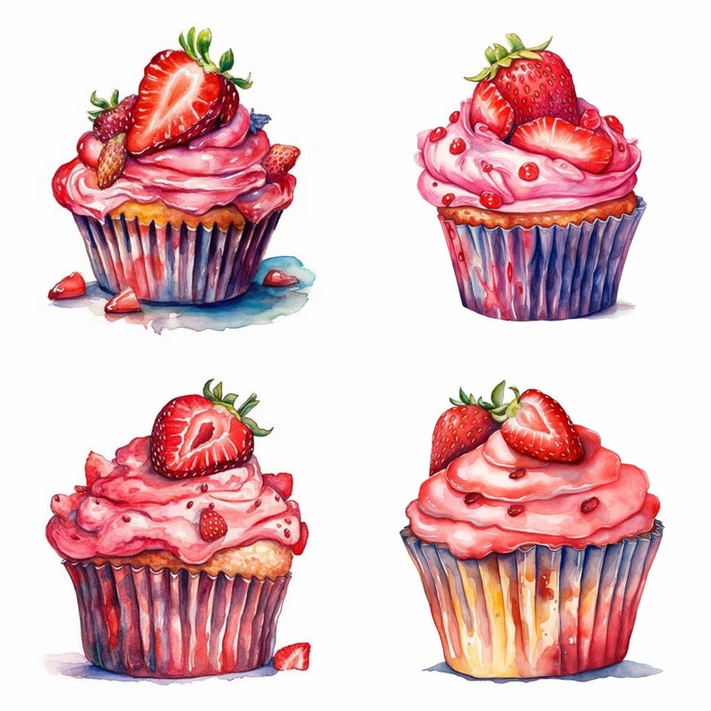 Strawberry Cupcake Printable Clipart 8 Digital Pngs High Etsy