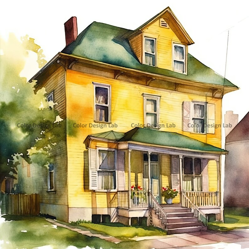 Yellow House Clipart - 8 High-Resolution PNG - Digital Download - Decor, Invites, Invitations, Wall Art, and Crafts image 9