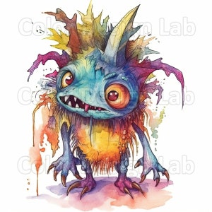 Cartoon Monster Printable Clipart Set - 8 PNG de haute qualité, téléchargement instantané, licence commerciale, parfait pour les invitations, les cartes et plus encore