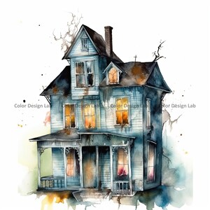 Ghost House Clipart - 8 High-Resolution Ghost House PNG - Digital Download - Perfect for Halloween Invites, Wall Art & Crafts image 6