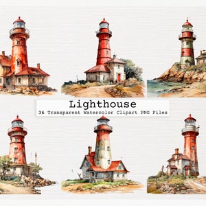 Lighthouse Clipart Bundle Of 36 Quality Transparent Watercolor Lighthouse Png Digital Download Files Commercial License Download Png