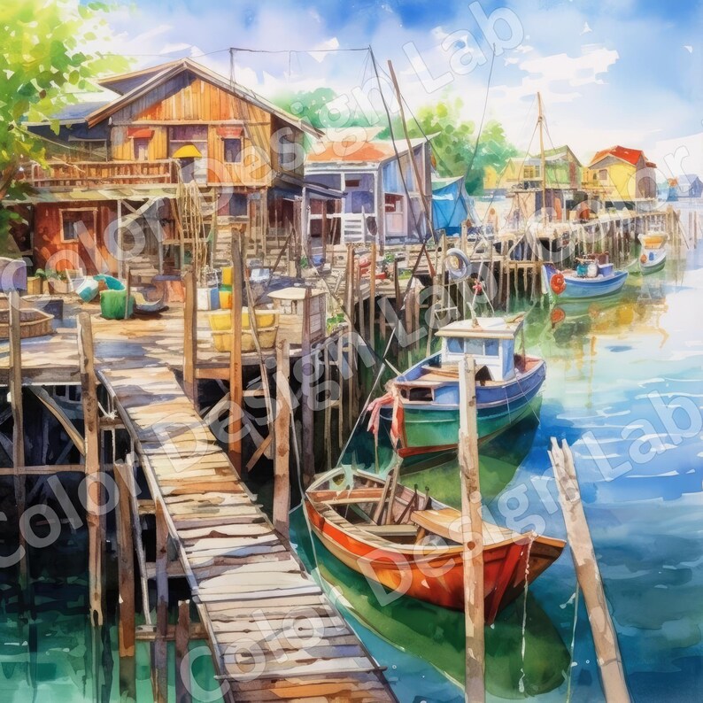 Fishing Village Dock Printable Clipart Set 8 High Resolution - Etsy