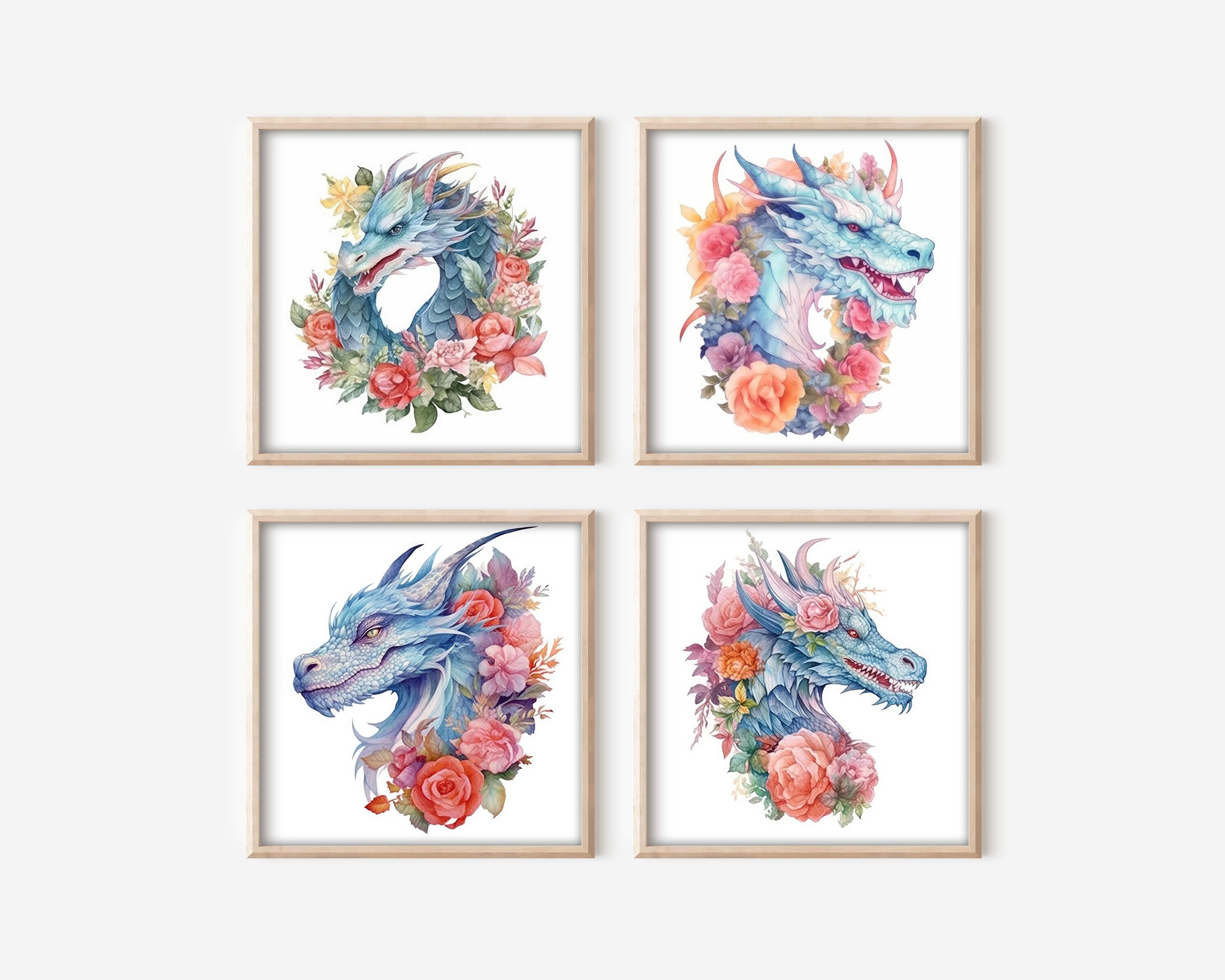 Floral Dragon Printable Clipart Set 8 Pngs of Fantasy Art - Etsy