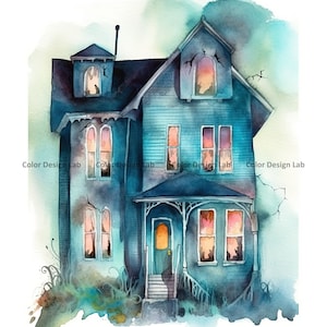 Ghost House Clipart - 8 High-Resolution Ghost House PNG - Digital Download - Perfect for Halloween Invites, Wall Art & Crafts image 10