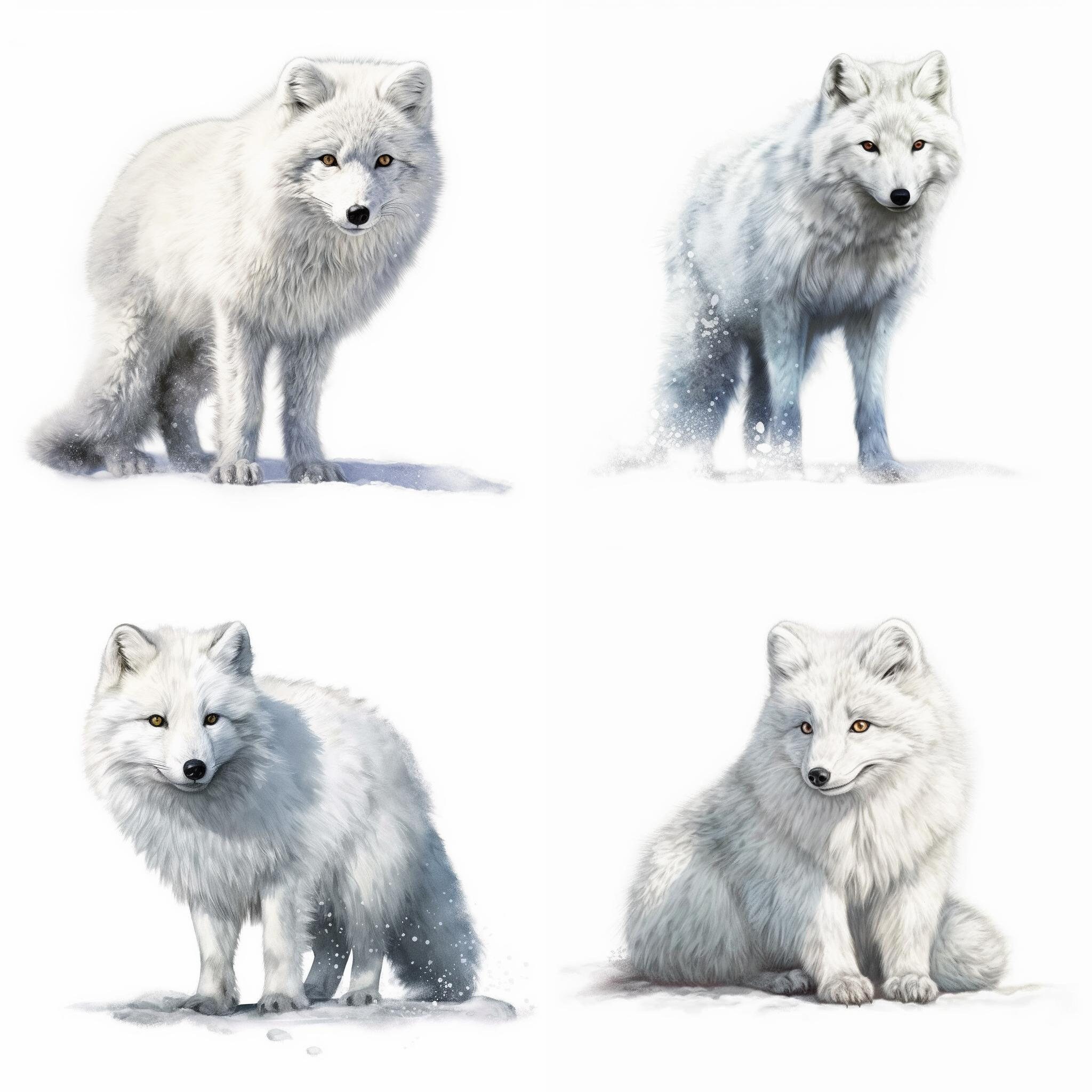 Happy Arctic Fox Clipart - Set of 8 Printable Art PNG, Digital