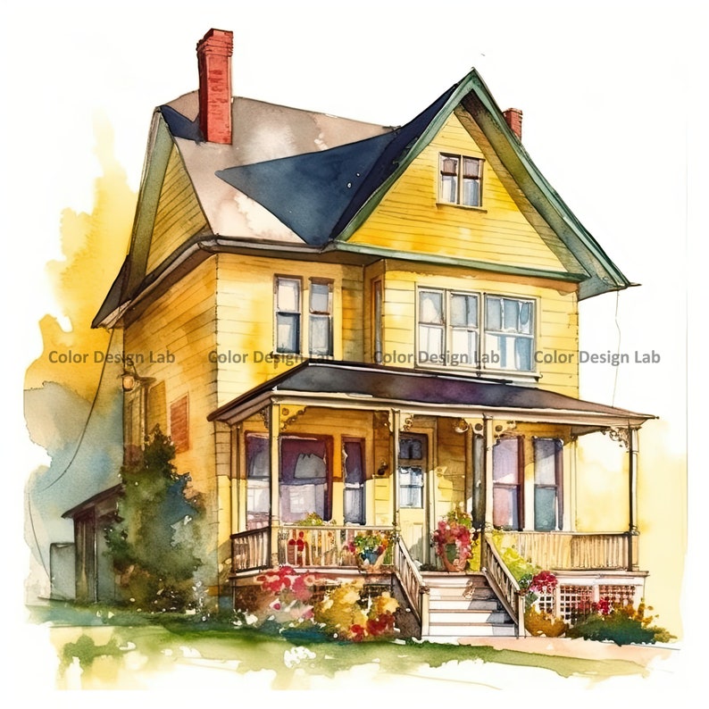 Yellow House Clipart - 8 High-Resolution PNG - Digital Download - Decor, Invites, Invitations, Wall Art, and Crafts image 7