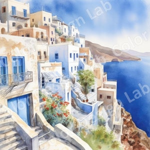 Ensemble d'art mural imprimable Santorin, Grèce, 8 fichiers JPEG haute résolution, téléchargement numérique, parfait pour une décoration de voyage, paysage des îles grecques