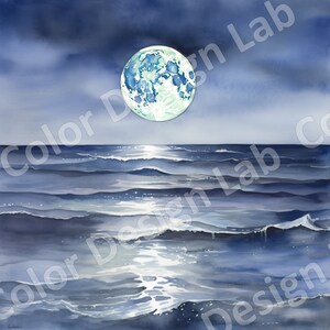 Moonlit Ocean Symphony Art téléchargeable, ensemble de 4 impressions numériques haute résolution, Moonlit Ocean Symphony, Art mural, Images PNG