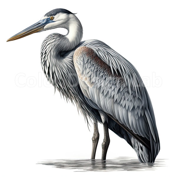 Great Blue Heron Clipart - Set of 8 Printable Art PNG, Digital Download, Commercial License, High Resolution Graphics