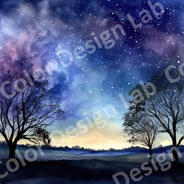 Twinkling Starry Night Download Clipart, 4 PNG Images of Night Sky Printable Art, Commercial License, Instant Download High-Resolution Art