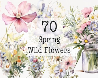Watercolor Wildflowers Bouquet Clipart, Hand-painted Printable Artwork, Digital Meadow Graphics, Nature Botanical Design, DIY Illustration