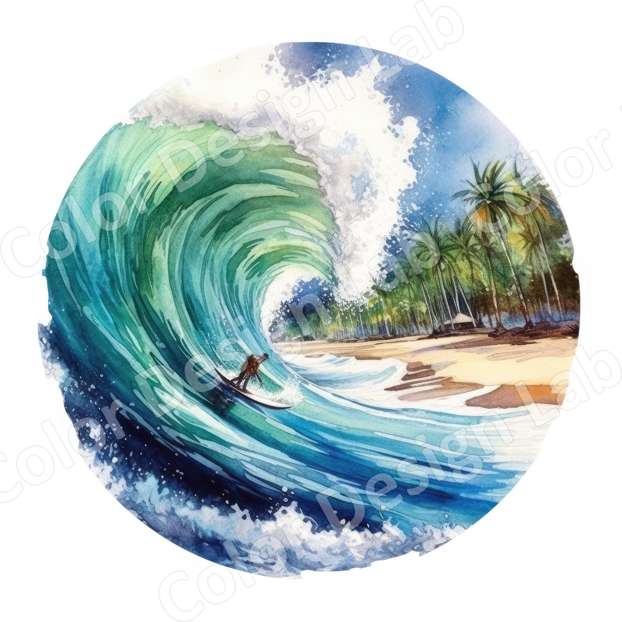 Tropical Beach Surfing Waves Clipart Pack - 8 High-resolution PNG ...