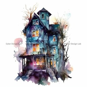 Ghost House Clipart - 8 High-Resolution Ghost House PNG - Digital Download - Perfect for Halloween Invites, Wall Art & Crafts image 4